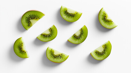 Fototapeta premium Flat Lay of Fresh Kiwi Wedges on White Background