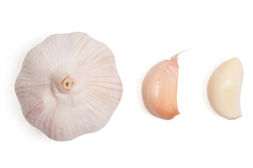 Top view fresh peeled garlic cloves, bulb