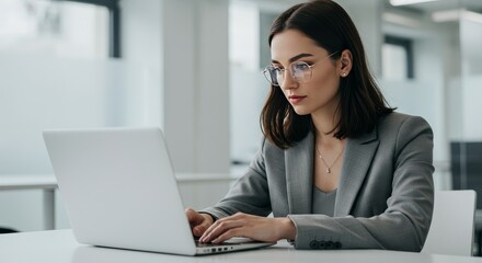 Photo of Focused Businesswoman Working on Laptop in Modern Office