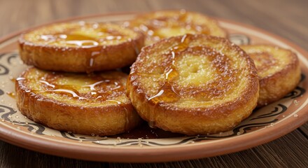 Photo of French Toast with Honey Syrup on Rustic Plate