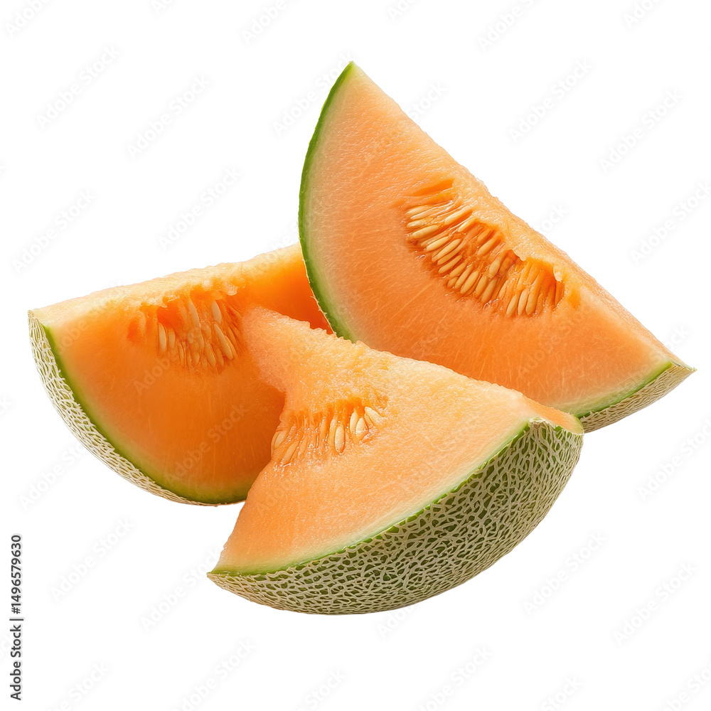 Poster melon slices arranged on transparent background showcasing vibrant colors and smooth texture, melon 