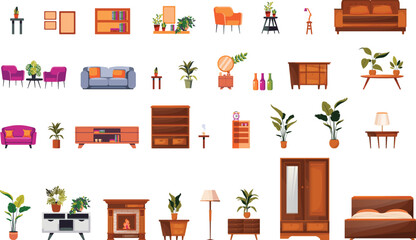 Home furniture icons and vector bundle set