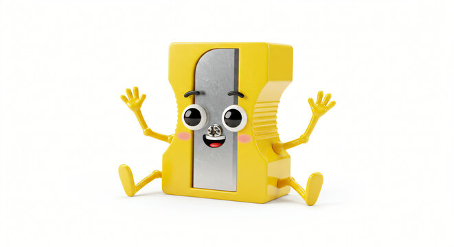 Happy Yellow Pencil Sharpener Cartoon