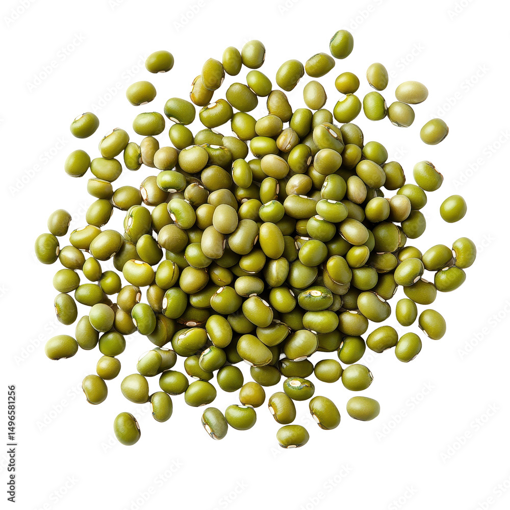 Poster mung beans isolated on a transparent background showcasing their vibrant green color and unique shap