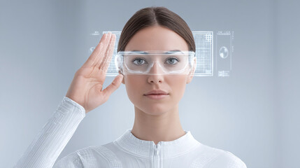 Woman Experiencing Futuristic Augmented Reality Glasses