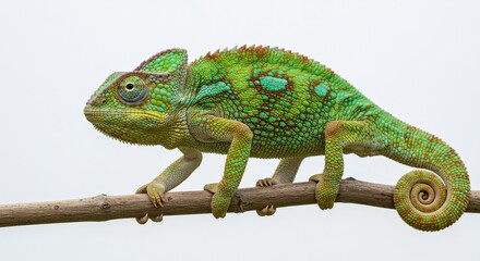 Obraz premium Photo of Green Chameleon Perched on Branch