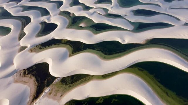 Scenic Dunes In Lencois Maranhenses Maranhao Brazil. Breathtaking Aerial View Of A Lush Tropical Coastline Scenery. Shore Sky Clouds Beach Sea. Shore Beach Tropical Environment.