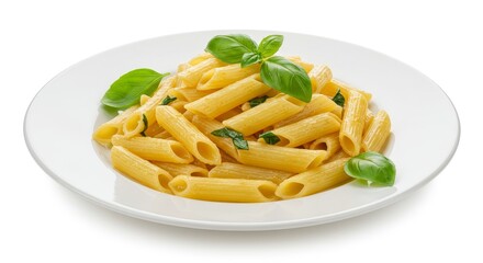 Photo of Penne Pasta with Basil on White Plate