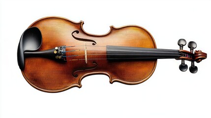 classic wooden violin with strings and tuning pegs isolated on white background