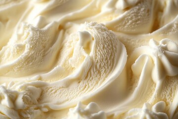close-up of creamy soft vanilla ice cream with smooth swirls and textured surface