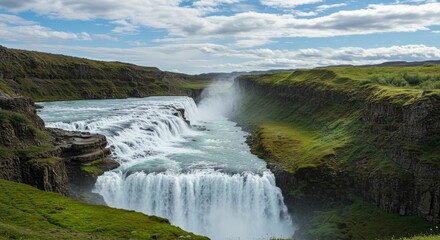 Fototapeta premium Photo of Scenic Waterfall Cascade In Iceland