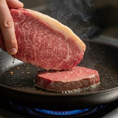 Photo of Searing Marbled Steak in Cast Iron Pan