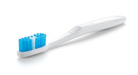 清潔な白い歯ブラシ 爽やか青色毛先 清潔感漂う写真. AI Generated