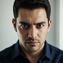 Obraz premium Photo of Serious Man in Blue Shirt Staring Intensely