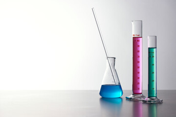 Colorful Laboratory Glassware for Modern Science and
Research Background.