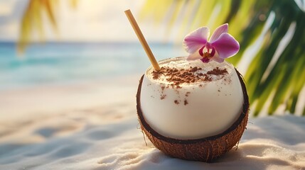 Exotic Coconut Cocktail in a Tropical Paradise