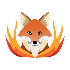 Obraz premium Stylized fox surrounded by flames. PNG image, transparent background