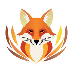 Obraz premium Stylized fox head surrounded by foliage. PNG image, transparent background