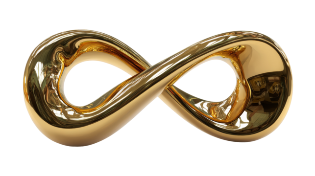 A sleek golden infinity symbol representing endless possibilities. transparent background