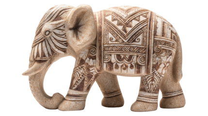 Decorative elephant sculpture showcasing intricate craftsmanship. transparent background
