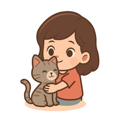 little girl with a cat