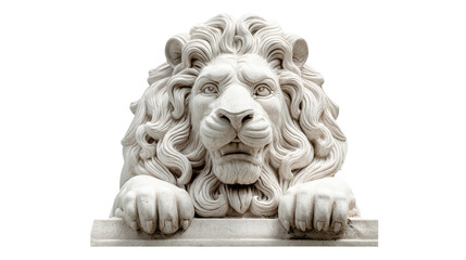 Obraz premium A detailed sculpture of a majestic lion head in white stone. transparent background