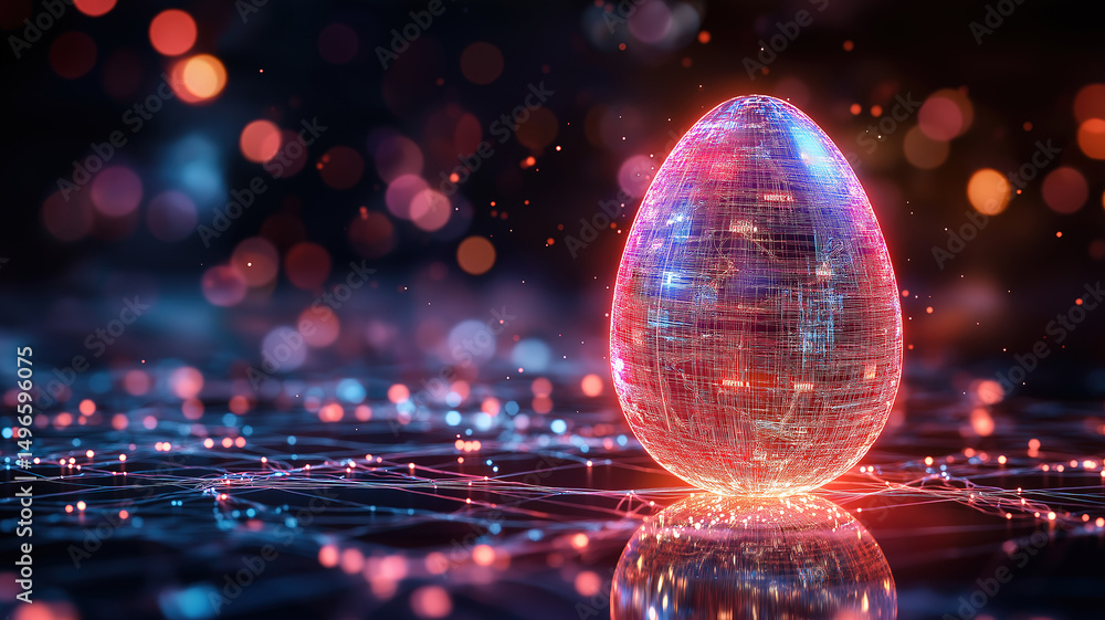 Poster digital network background with a futuristic easter egg design showcasing stock graphs