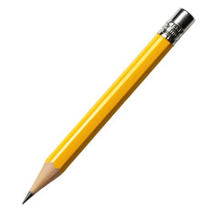 Simple yellow pencil with eraser on one end isolated against a Transparent background, Yellow Pencil with Eraser at the End isolated on PNG background