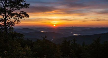 Obraz premium Photo of Scenic Sunrise Landscape Overlooking Valley