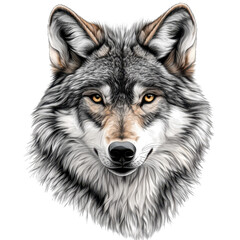 Fototapeta premium Realistic art deco wolf illustration on a Transparent background showcasing intricate details and lifelike features, wolf realistic art deco, isolated PNG background