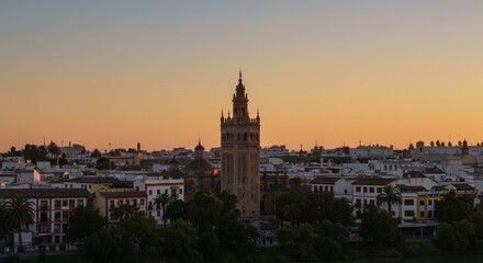 Fototapeta premium Photo of Seville Giralda at Sunset with Cityscape