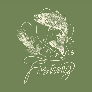 fly fishing illustration fishing graphic typography design catch badge water vintage adventure