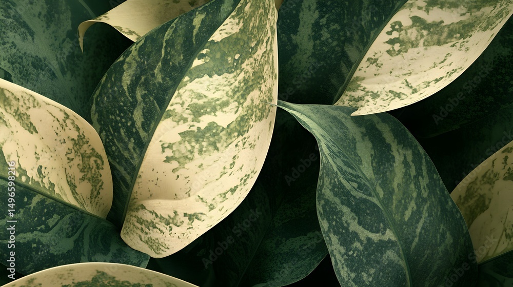 Poster close-up view of variegated plant leaves with intricate patterns.