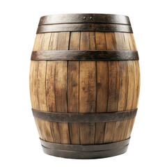 Wooden oak barrel isolated on Transparent background showcasing craftsmanship and rustic appeal, Wooden oak barrel isolated on PNG background