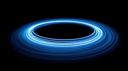 Abstract circular light pattern in gradient blue tones, symbolizing global connectivity and harmony