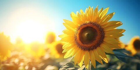 Obraz premium Radiant Sunflower at Sunset: A Golden Summer Field