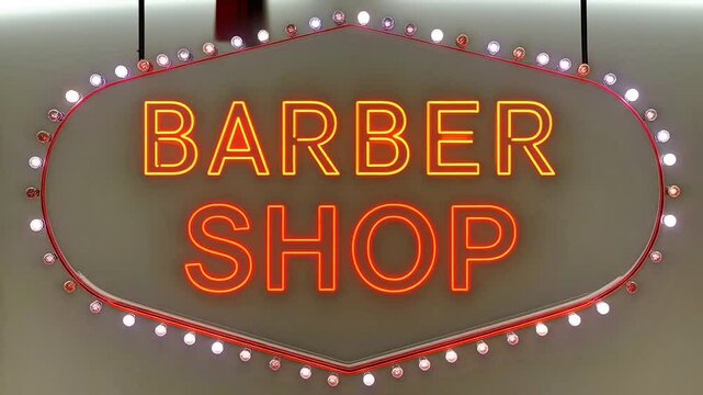 "Barber Shop" Neon Sign Flickering Loop with word "BARBER SHOP". Suitable for marketing or business purposes