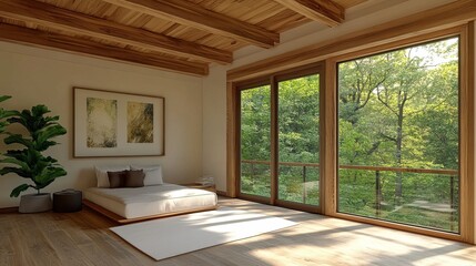 Tranquil bedroom with forest view