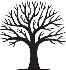 A black and white silhouette of a large tree. Tree element to create a group of plants somewhere