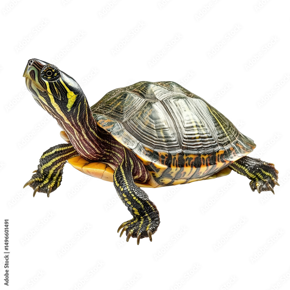 Aufkleber red eared slider turtle on isolated transparent background displaying detailed shell and features, r