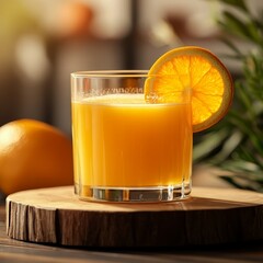 a glass of orange juices with orange slice as decoration