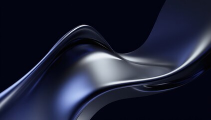 Minimalist sharp-edged liquid shapes in navy blue and silver form smooth reflections against black.