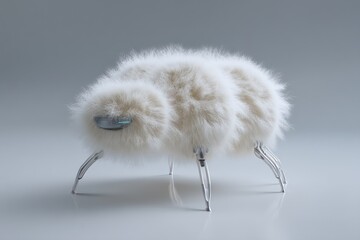 Clean 3D mockup of a robotic drone, covered in wool, with a sleek cinematic look and soft lighting.