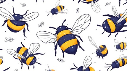 ミツバチ柄シームレスパターン背景イラスト