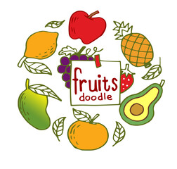 doodle fruits set hand drawn sketch vector Illustration