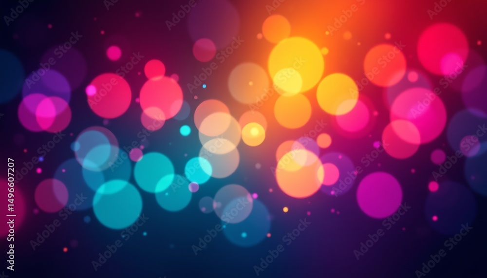 Poster an abstract light show, featuring a multitude of colorful circles that create a dynamic, pulsating e