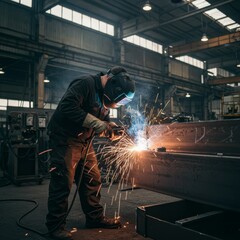 Photo of Industrial Worker Welding Metal in Factory