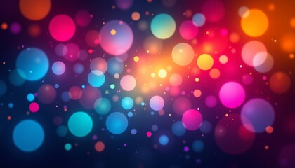 an abstract digital art piece featuring a vibrant array of spherical shapes in shades of red, blue, and yellow, set against a dark background