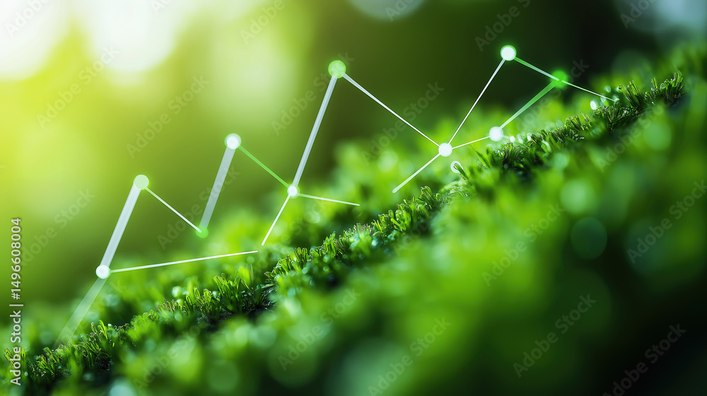 Poster green graph lines and dots visualizing economic indicators and financial performance data