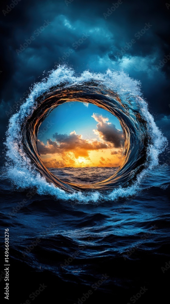 Poster an iridescent and ethereal depiction of a swirling oceanic vortex, perfect for a website header with